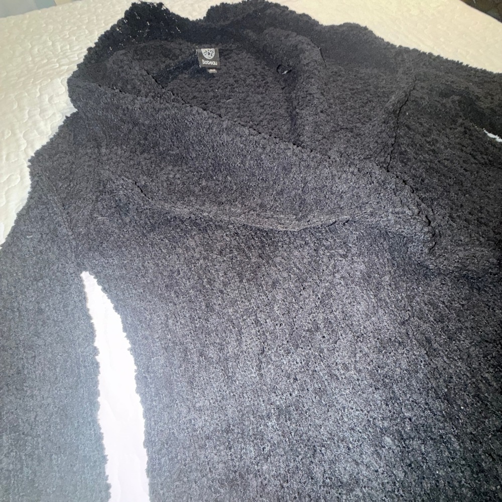 Women Small Cardigan Black Popcorn Knit 2-WAY SWEATER COZY OVERSIZED DRAPED GORP